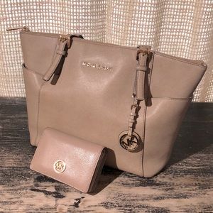 Michael Kors Taupe Shoulder Bag & Wallet Set